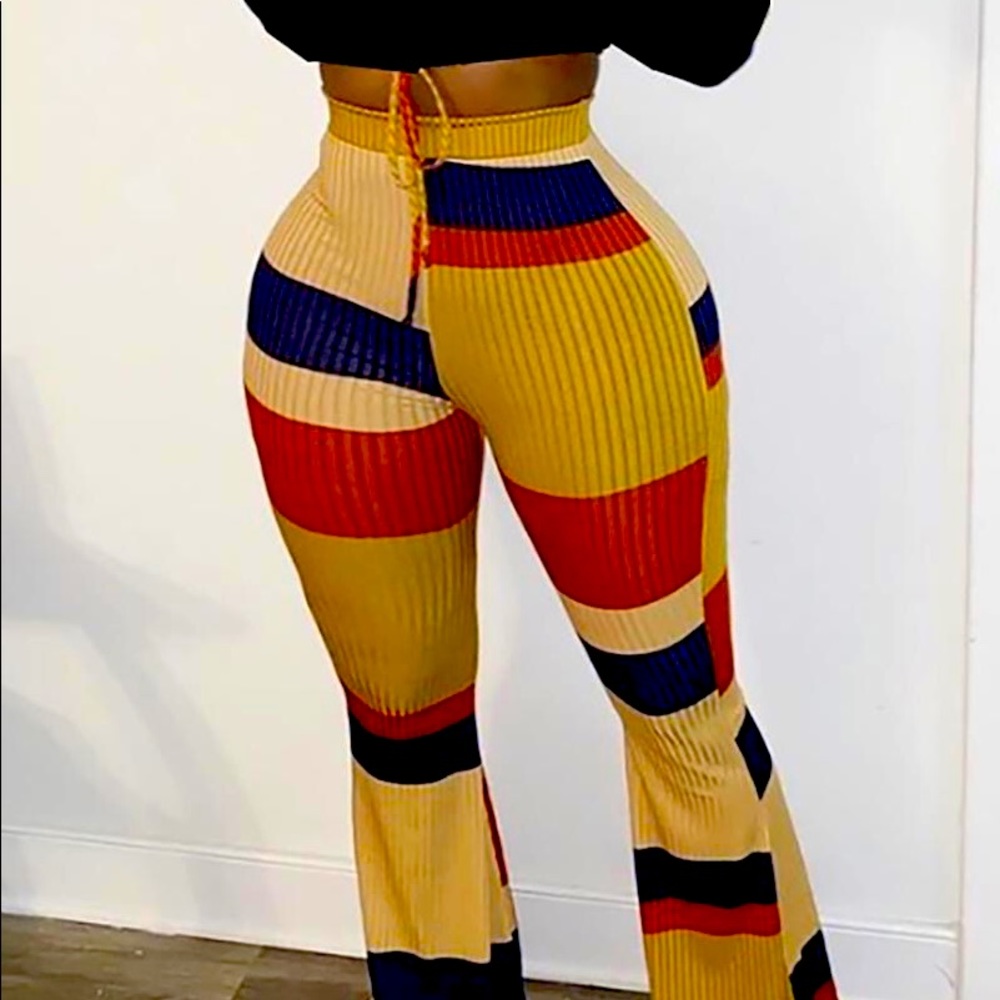 Striped Colorblock High Waist Bootcut Pants